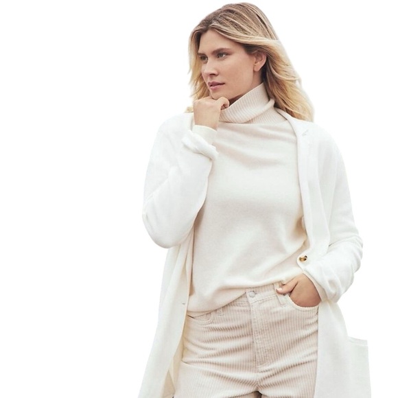 Lands End Classic 100% Cashmere Turtle Neck Sweater Sz M Cream - Picture 1 of 8